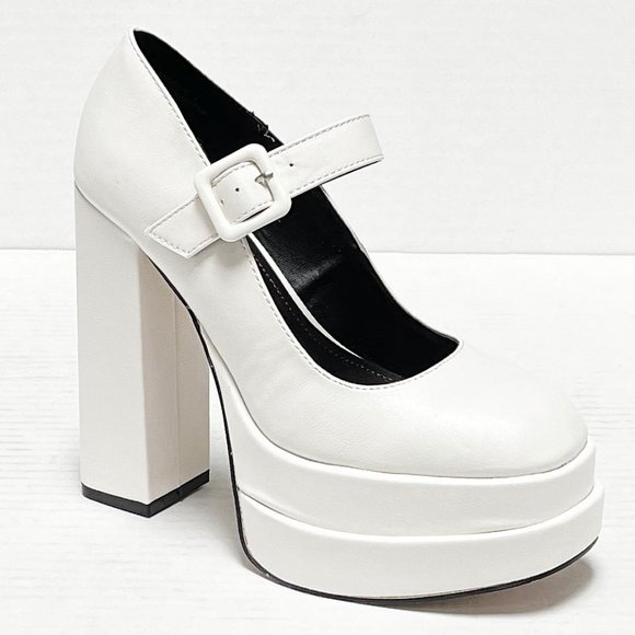 Shoes | New White Mary Jane Platform Chunky Heel Pumps | Poshmark